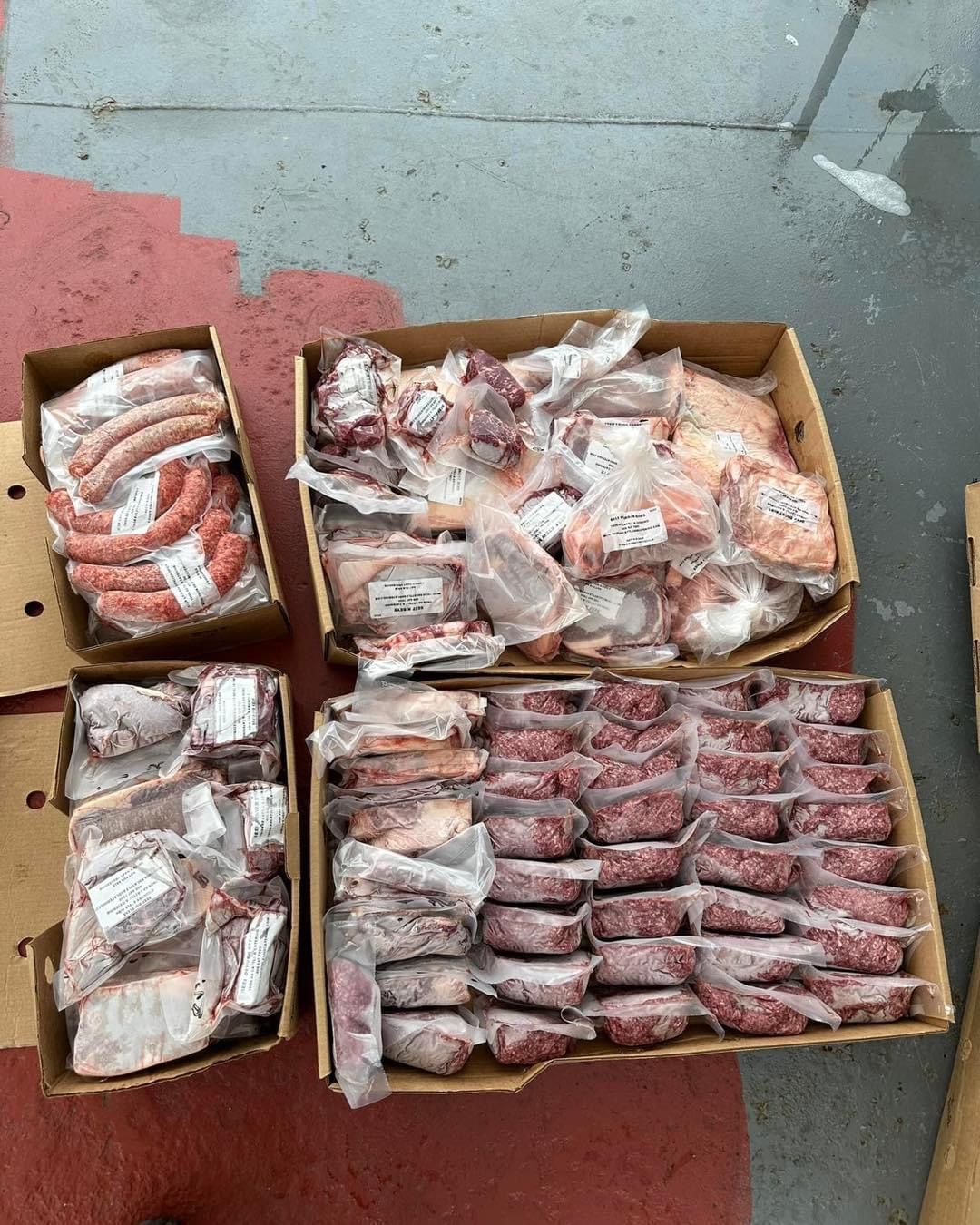 Farm to table Black Angus beef – 1/8 butchered steer share in boxes with assorted local beef cuts, grass fed and all natural