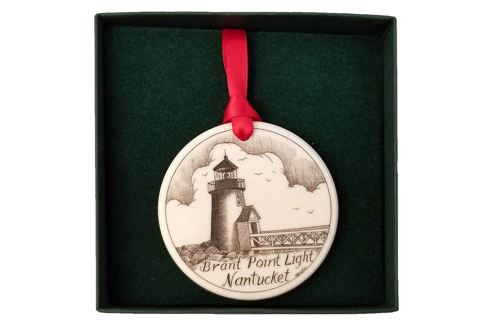 Christmas Ornament,Brant Point Lighthouse, Reproduction Scrimshaw