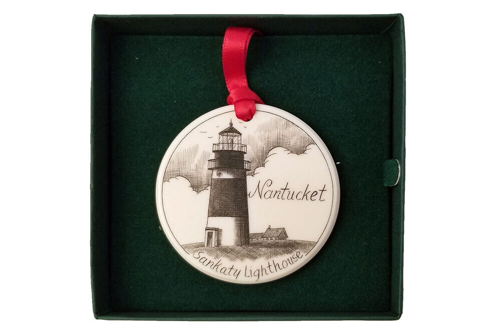 Christmas Ornament, Sankaty Lighthouse, Reproduction Scrimshaw&quot;