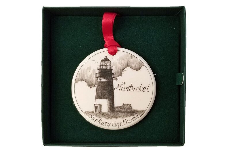 Christmas Ornament, Sankaty Lighthouse, Reproduction Scrimshaw&quot;