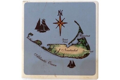 Coaster - Nantucket Map Blue w/ships