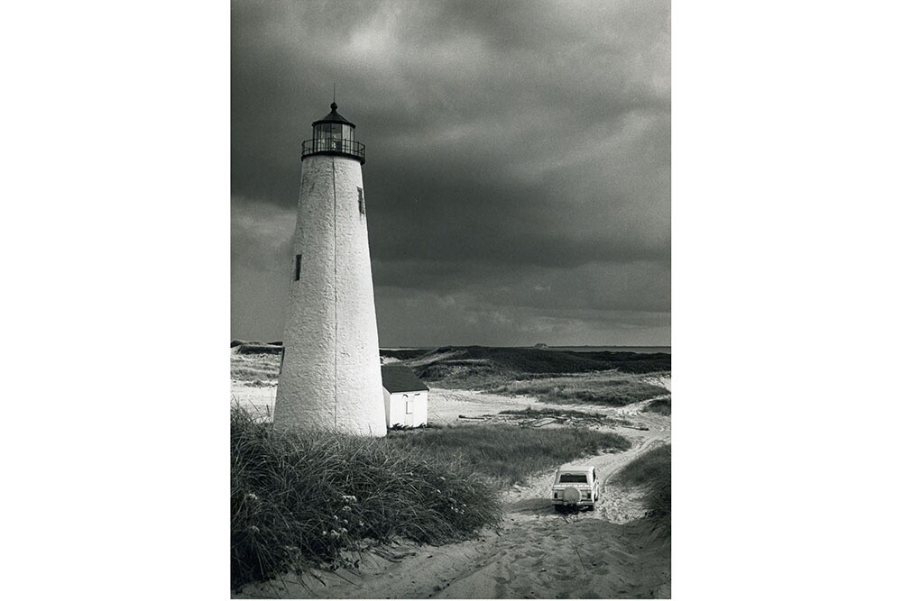 Great Point Lighthouse with a Jeep Driving by, circa 1970
