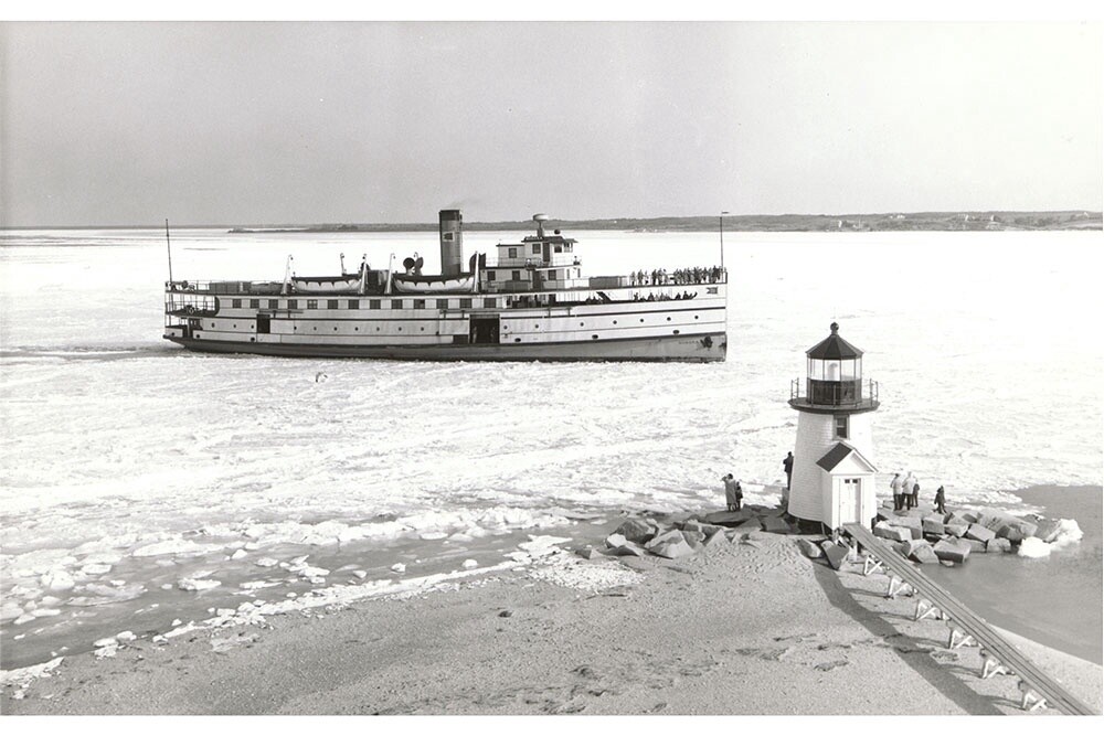 Steamship Nobska Inbound through Ice at Brant Point, circa 1940
