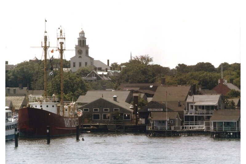 Nantucket Lightship Docked at Straight Wharf, as Seen from the Harbor, 1979