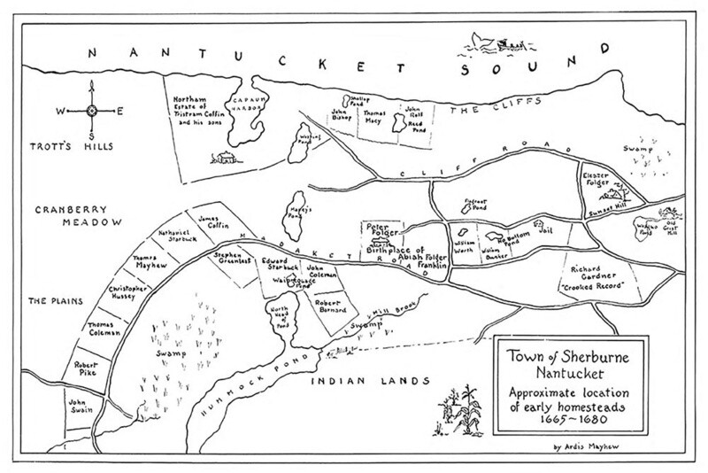 Mayhew Map of the Town of Sherburne Nantucket, 1665-1680 12x18