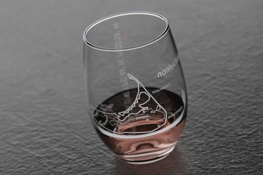 Etched Nantucket Stemless Wine Glass