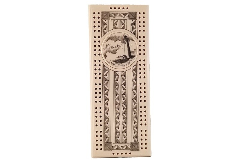 Cribbage Board, Reproduction Scrimshaw Great Point Lighthouse