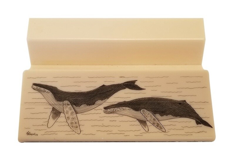 Business Card Holder, Humpback Whales, Reproduction Scrimshaw