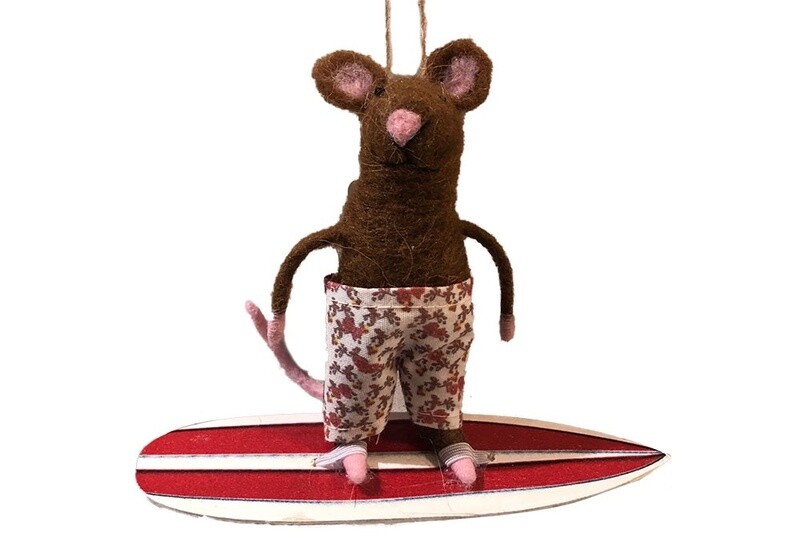 Felt Mouse Surfer Dude Christmas Ornament