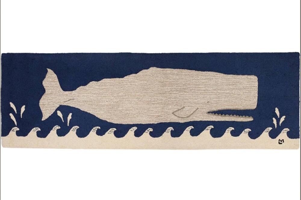Hooked 30&quot;x96&quot; Runner Rug - Great White Whale on Navy