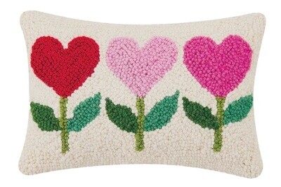 Heart Flowers Hooked Pillow