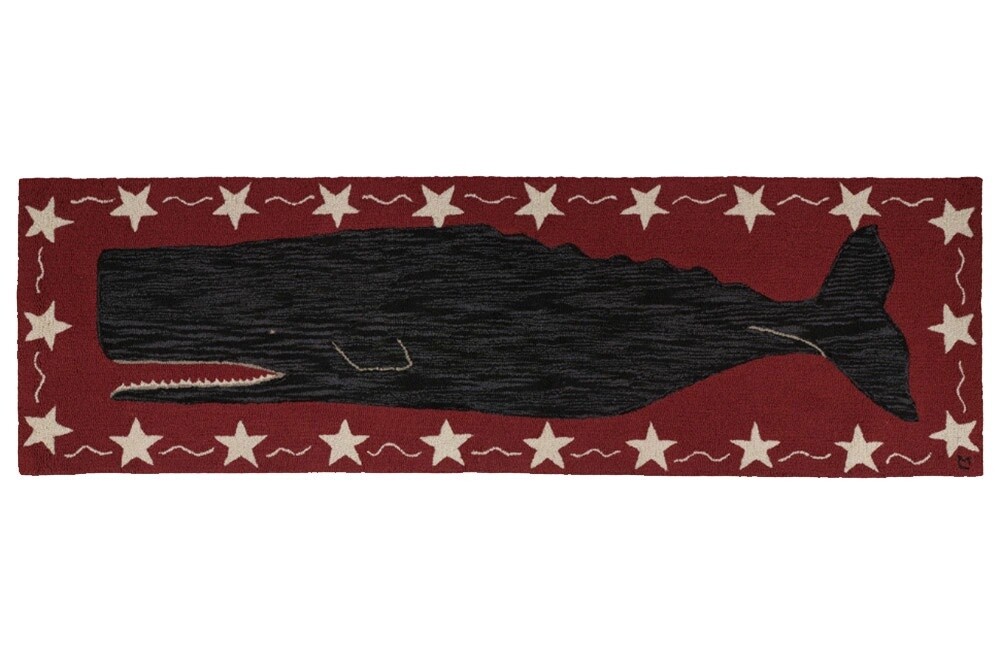 Hooked 30&quot;x96&quot; Runner Rug - Black Whale on Red