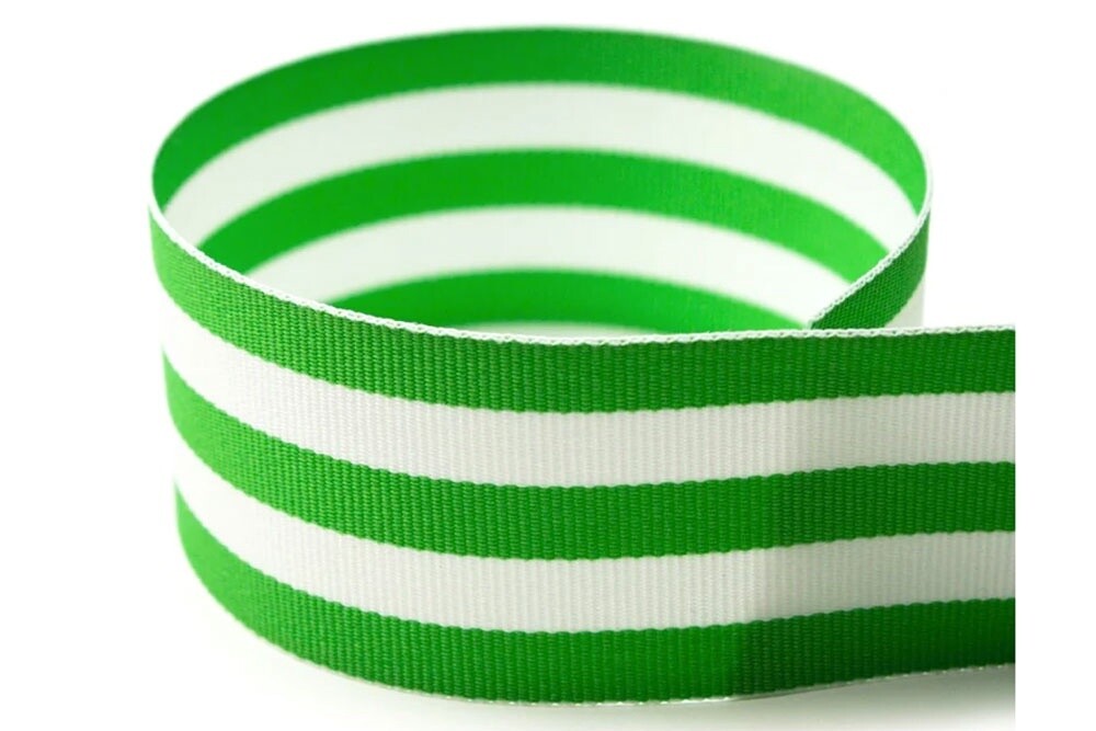Emerald Green and White Striped Ribbon