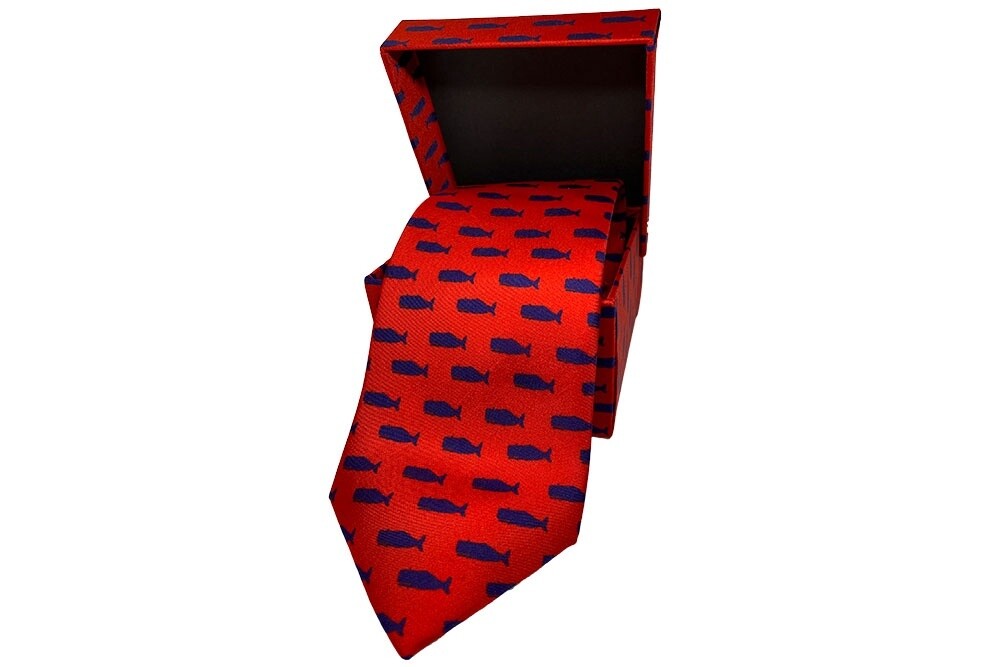 Boxed Sperm Whale Necktie (Red with Blue)