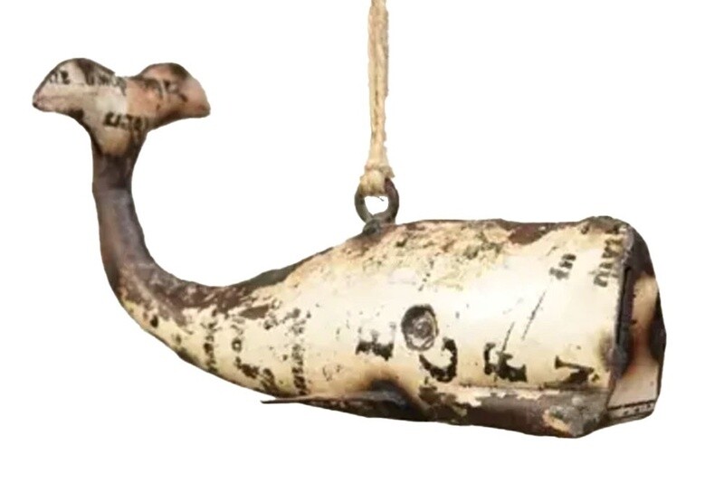 White Reclaimed Metal Whale Ornament