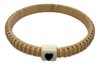 Woven Bangle Bracelet with Black Scrimshaw Heart by Caitlin Parsons