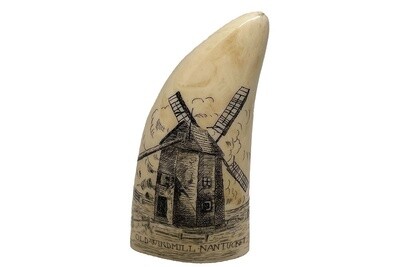 Large Reproduction Scrimshaw Tooth, The Old Mill