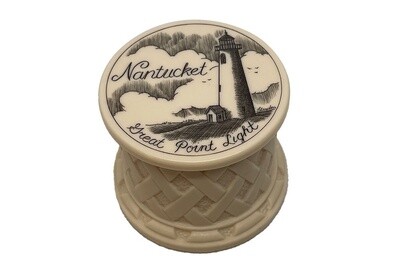 Round Faux Ivory Box with Scrimshaw Top