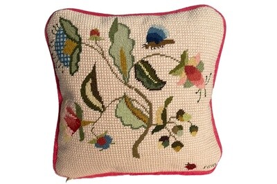 Flowers and Butterflies Embroidered Pillow by Elizabeth Gilbert