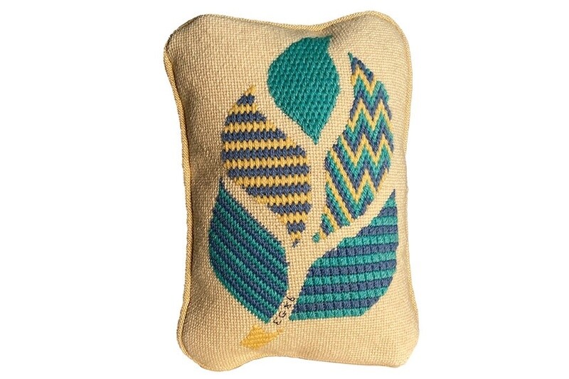 Embroidered Pillow by Elizabeth Gilbert- Aqua Flower