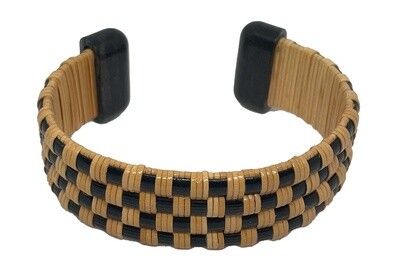 Woven Black and Natural Cane Nantucket Lightship Basket Cuff by Pat Perry