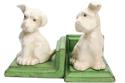 Cast Iron White Puppy Bookends