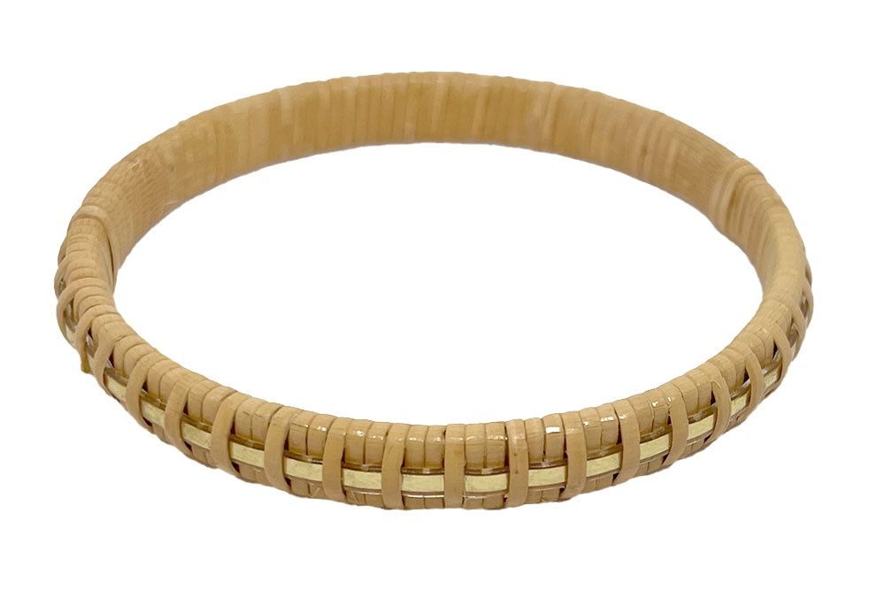 Nantucket Lightship Basket Bangle Bracelet with Woven Gold Tone Band by Judy Prohaska