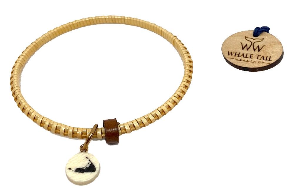Lightship Basket Bangle Bracelet with Nantucket Island Scrimshaw Charm by Bridget Wiatrowski