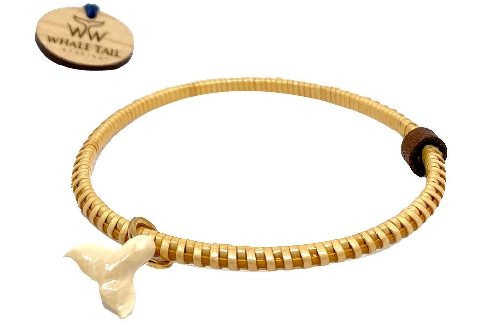 Lightship Basket Bangle Bracelet with Carved Whale Tail Charm by Bridget Wiatrowski