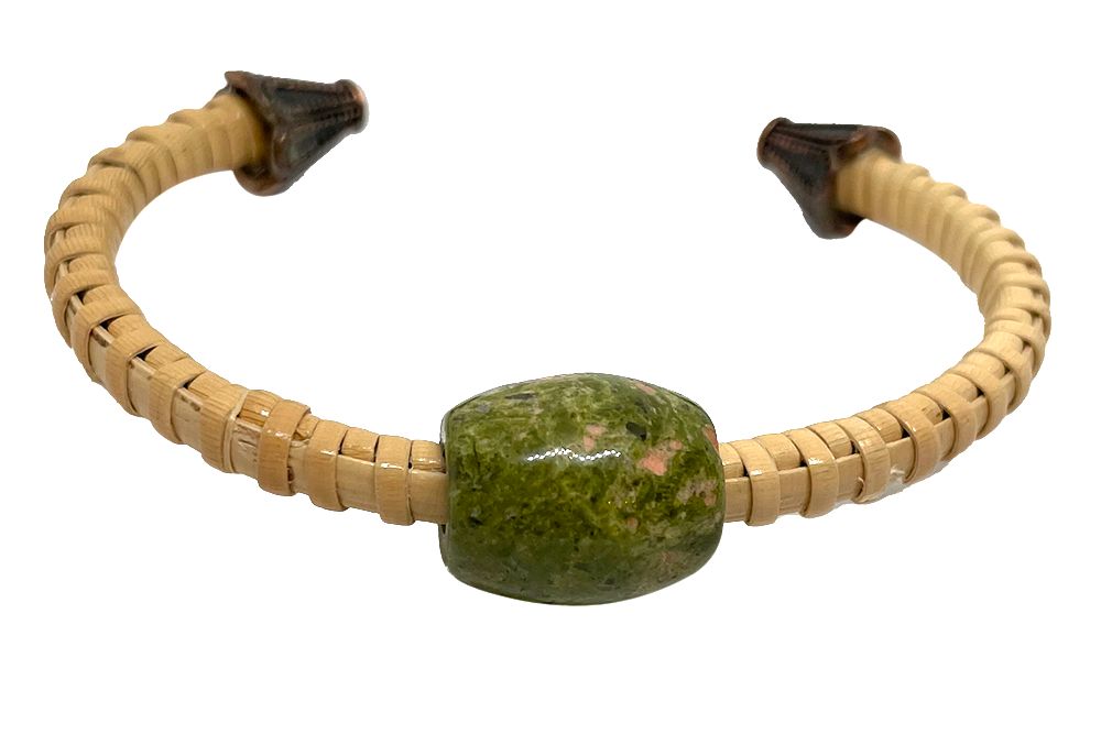 Nantucket Lightship Basket Cuff Bracelet with Jasper Stone by Pat Krystofolski