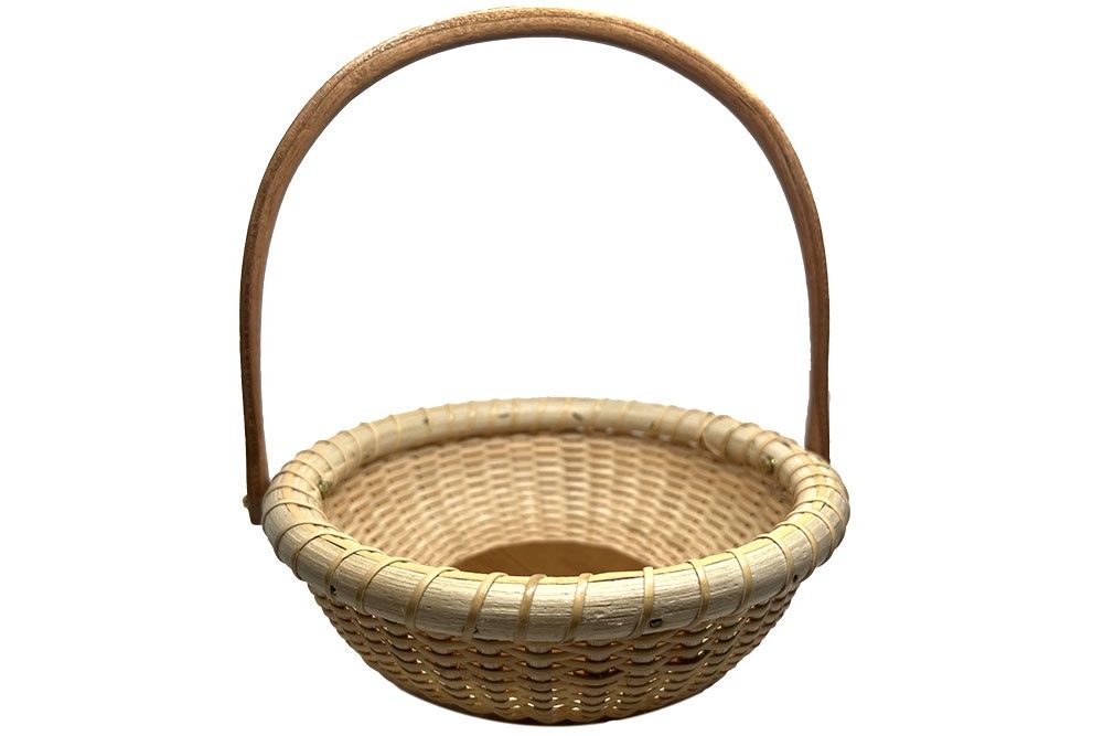 Round Nantucket Lightship Basket with White Inlaid Handle by Fiorella Gutierrez