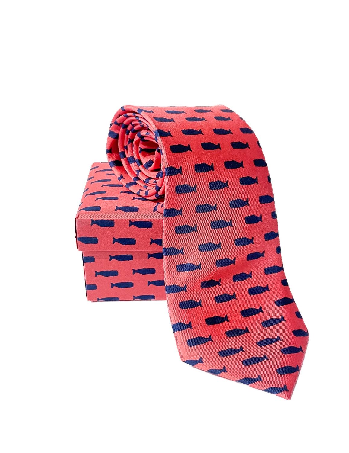 Boxed Whale Necktie (Nantucket Red with Blue)