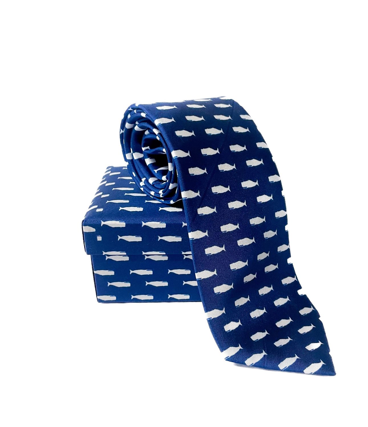 Boxed Whale Necktie (Blue with White)