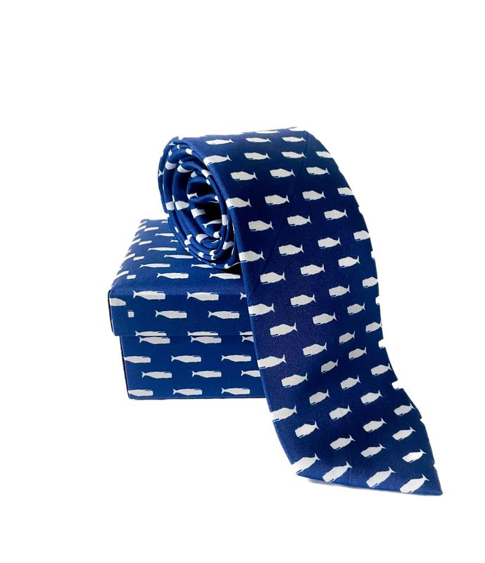 Boxed Whale Necktie (Blue with White)