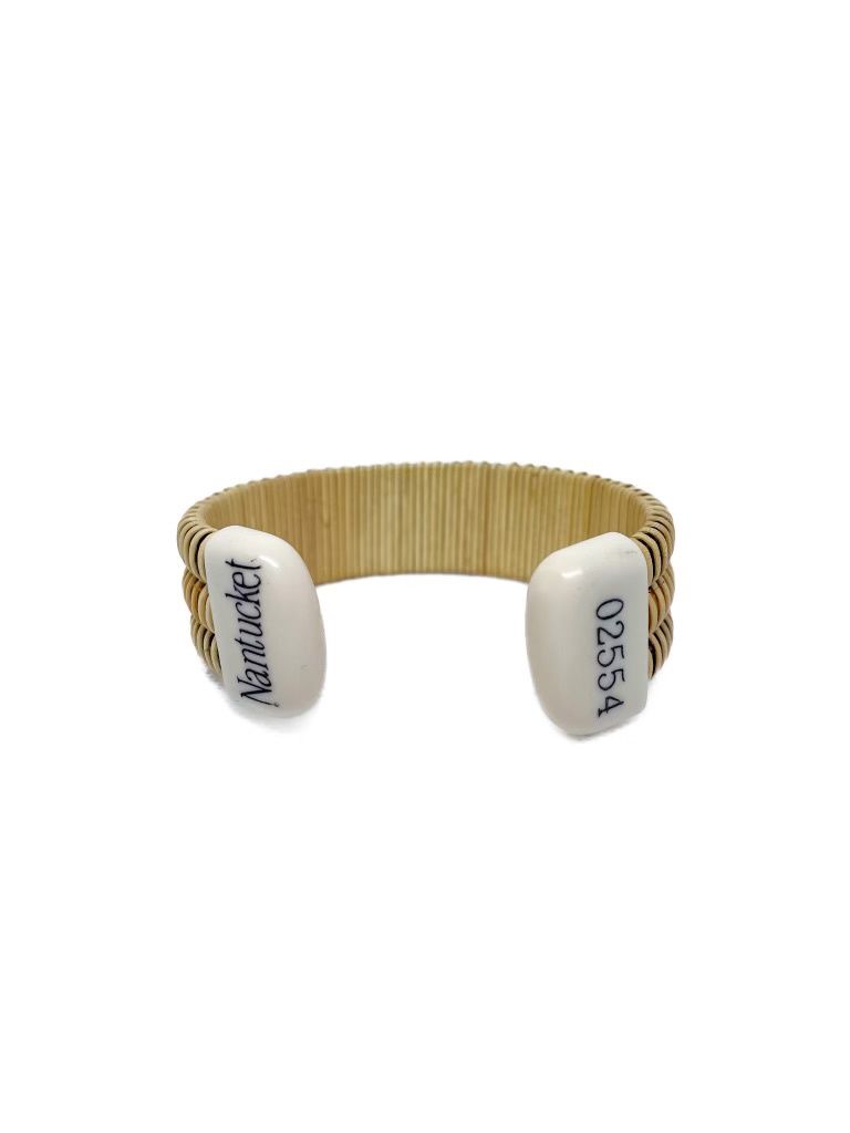 Nantucket Lightship Basket Cuff Bracelet with Nantucket &amp; 02554 Ends by Laura Stewart