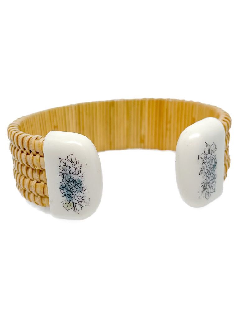 Nantucket Lightship Basket Cuff Bracelet with Hydrangea Ends by Laura Stewart