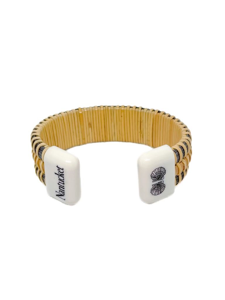Nantucket Lightship Basket Cuff Bracelet with Nantucket and Scallop Shell Ends by Laura Stewart