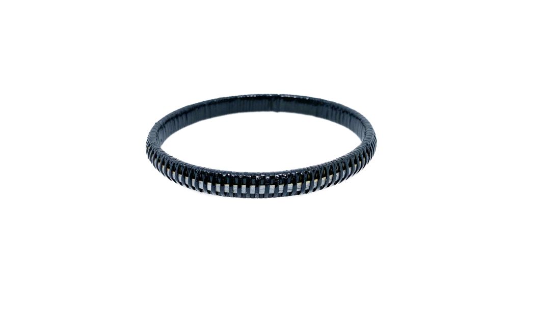 Nantucket Lightship Basket Bangle Bracelet - Black &amp; Silver - by Laura Stewart