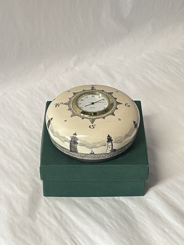 Clock Paperweight, Reproduction Scrimshaw