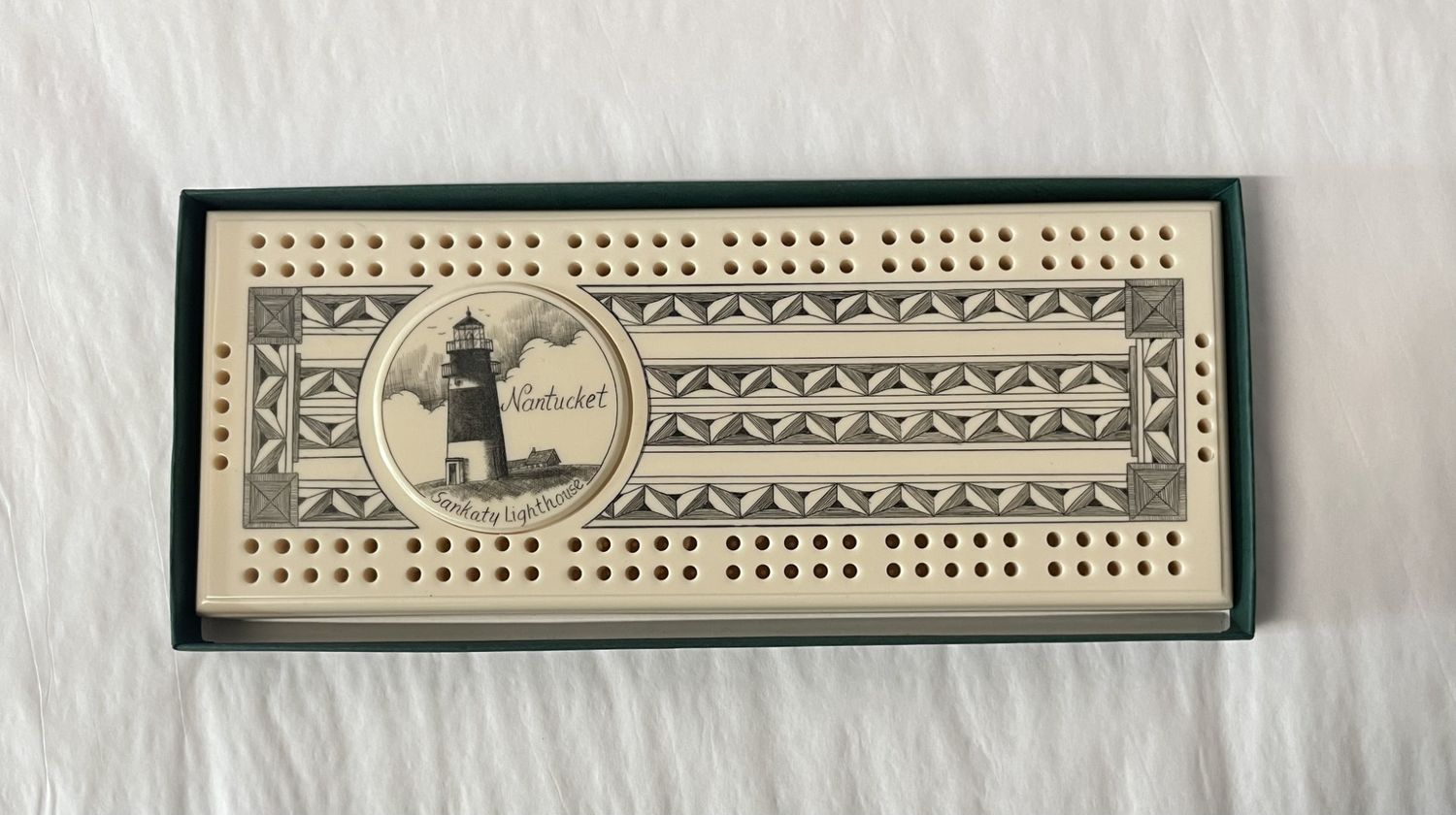 Cribbage Board, Reproduction Scrimshaw Sankaty Head Lighthouse