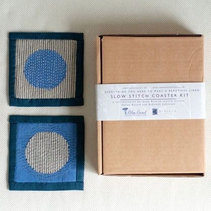 Slow Stitched Coasters Kit in Linen Indigo Blue