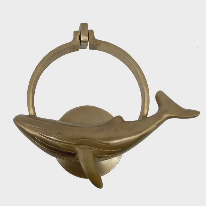 Antiqued Brass Whale Door Knocker 6 ¼&quot;