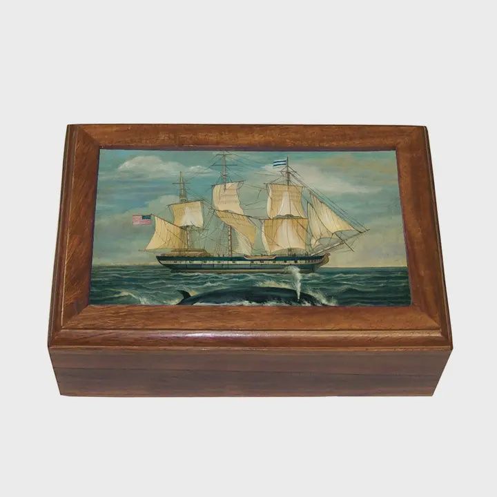 American Whaling Ship Decorative Solid Wood and Glass Box 6 ½&quot;