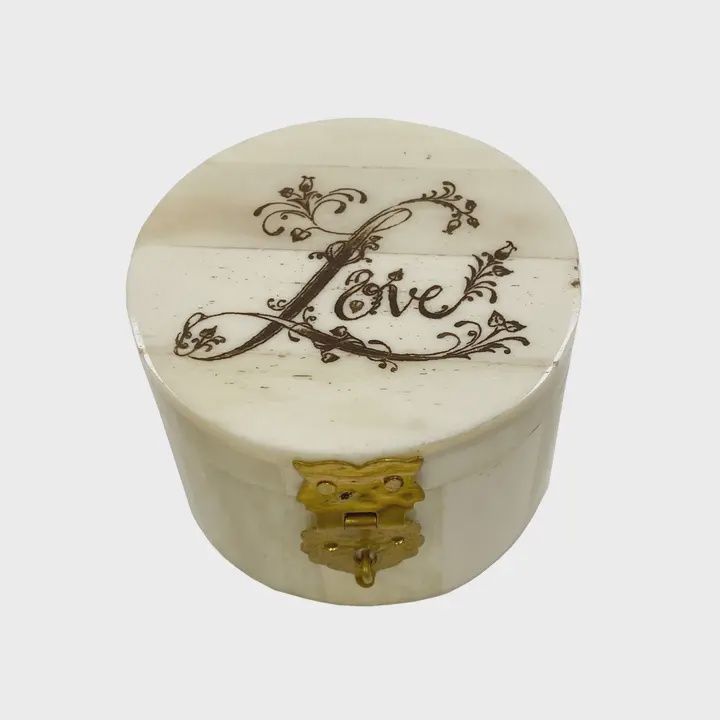 Round Bone Ring Box Engraved with &#39;Love&#39; 2 ¼&quot;