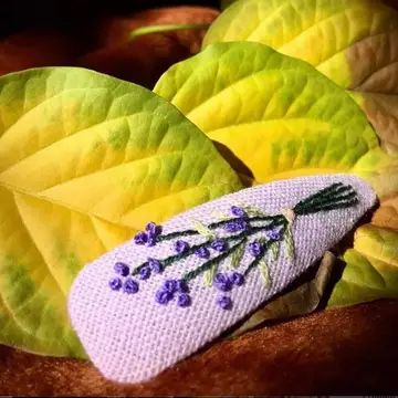 Hand Embroidered Barrette, Style: Purple Wildflower