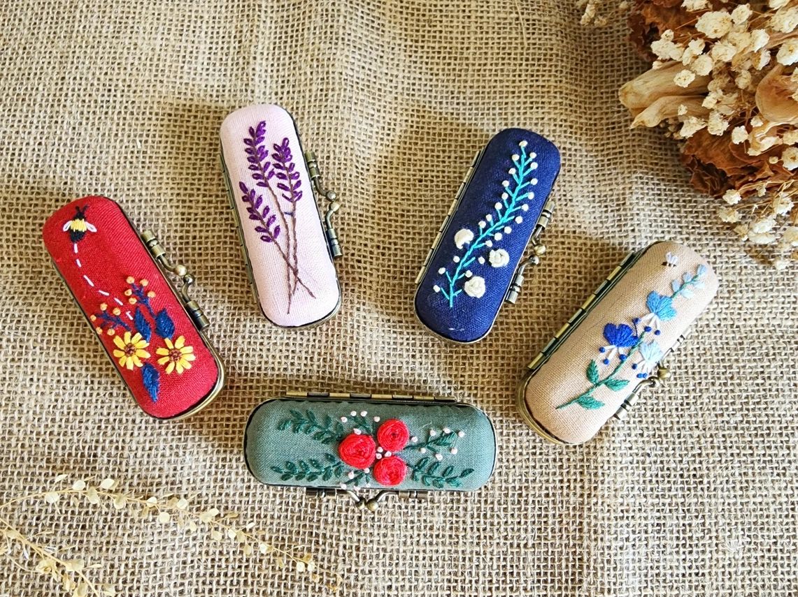 Floral Hand embroidered Lipstick Case