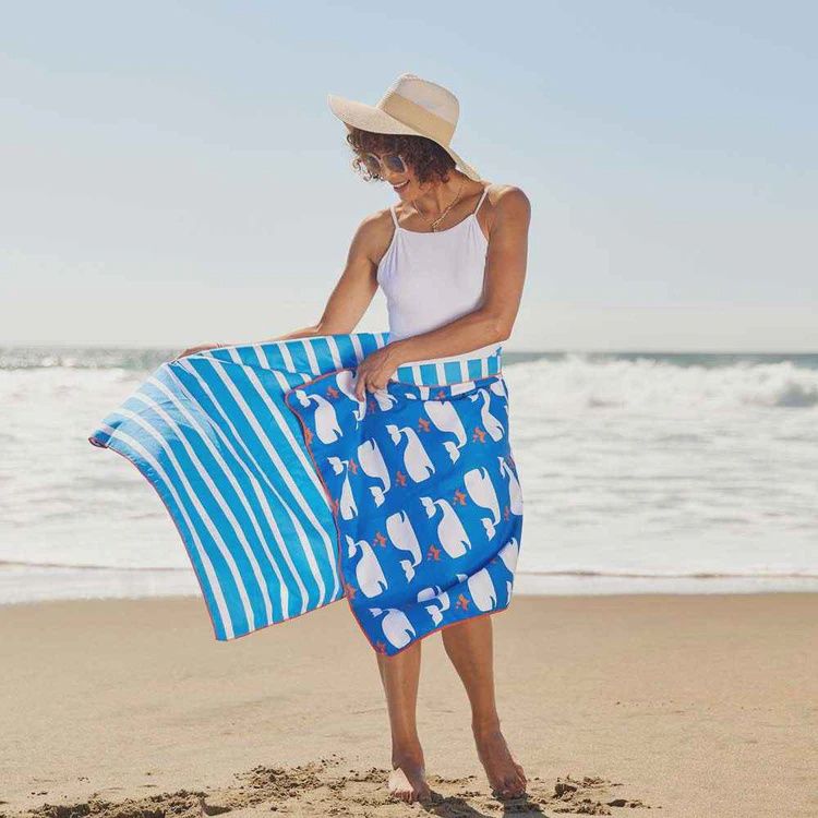 Reversible Beach Towel - Whales and Stripes