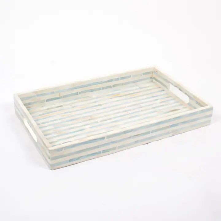 Striped Mother of Pearl Tray 15.5&quot;x8.5&quot;x2&quot;