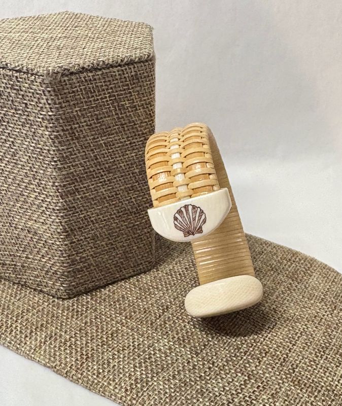 Nantucket Lightship Basket Cuff Bracelet with Scallop Shell Scrimshaw - by Caitlin Parsons