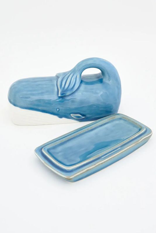 Whale Butter Dish, Blue/White Ceramic
